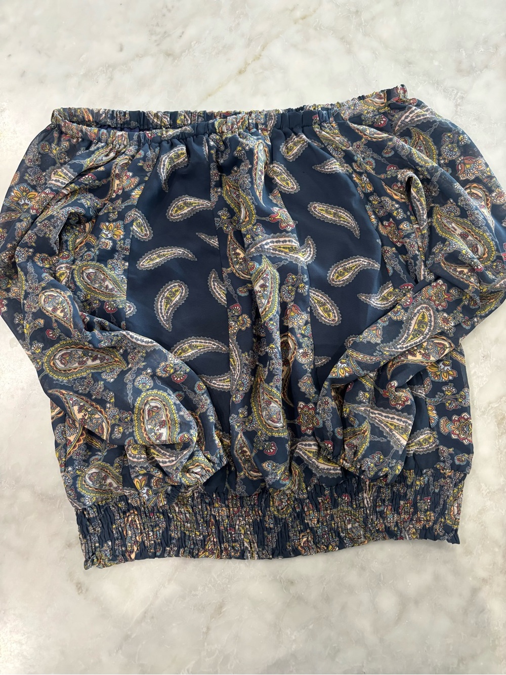 HEYSON Off-the-Shoulder Paisley Blouse - Navy
